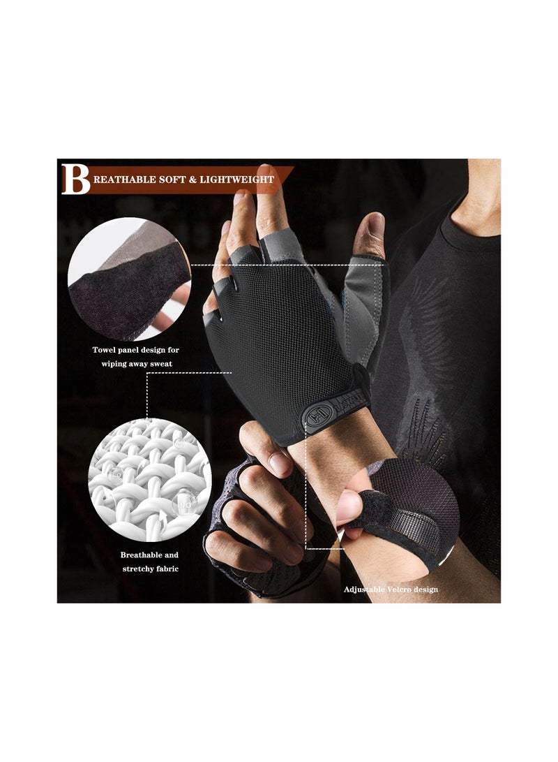 Workout Gloves, Half Finger Road Cycling Gloves, Weight Lifting Gloves for Full Palm Protection Exercise Gloves, Fishing Gloves Breathable Cycling Gloves, Gym, Fitness, Anti-Slip, Snug Fit -Black (M)