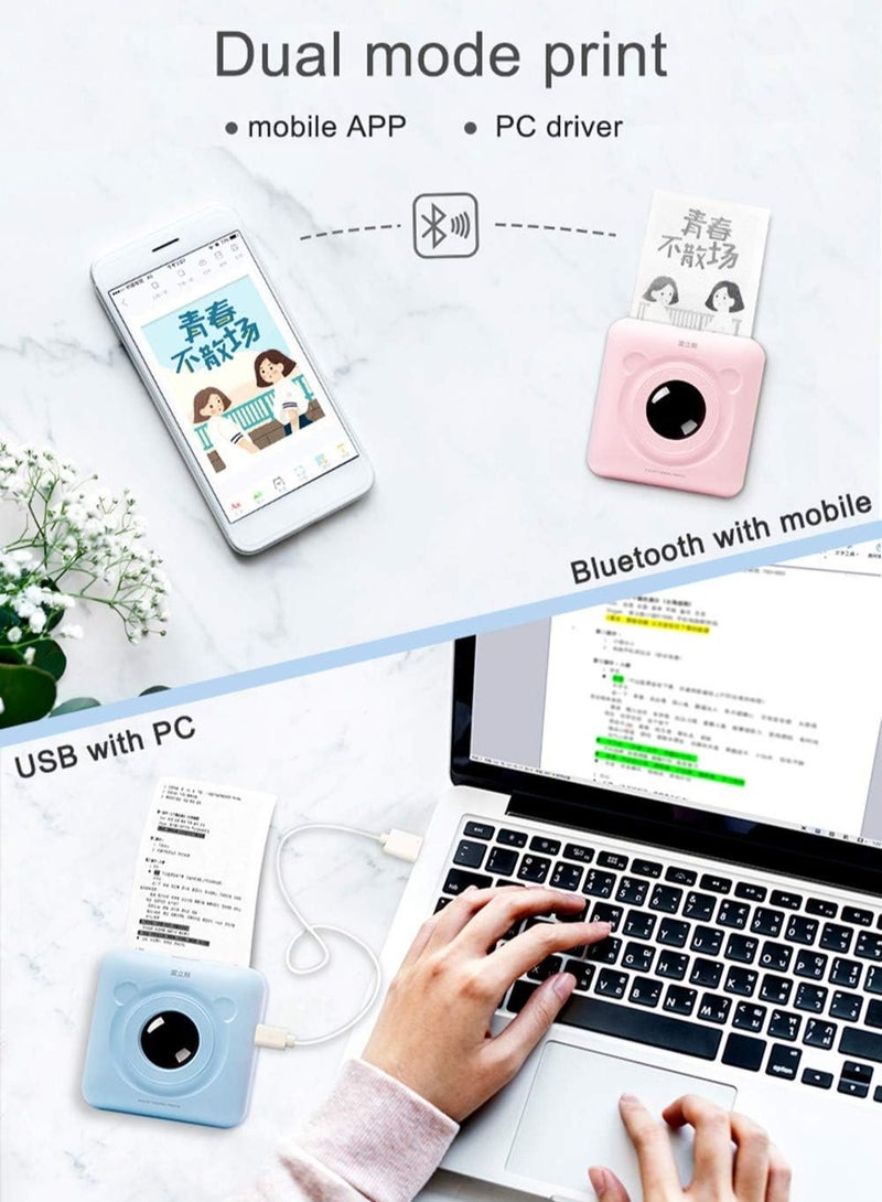 PeriPage Mini Pocket Wireless BT Thermal Printer Picture Photo Label Memo Receipt Paper Printer with USB Cable Support for Android iOS Smartphone Windows