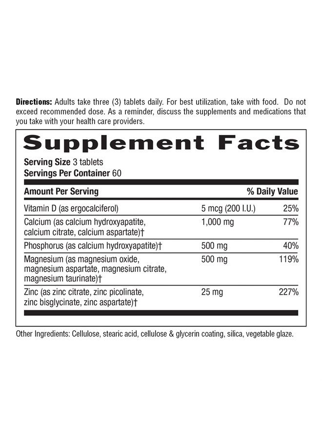 Target Mins Calcium-Magnesium Zinc with Vitamin D, 1000mg/500mg/25mg 180 Count, Certified Gluten Free, Certified Vegan