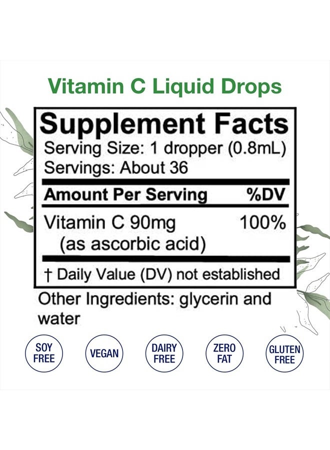 Vitamin C Liquid – Alcohol-Free Oral Vitamin C Drops - Liquid Vitamin C for Skin, Bones & Joint Health – Vitamin C Immune Supplement – Vegan, Non-GMO Vitamin Liquid Extract for Kids & Adults (1 oz.)