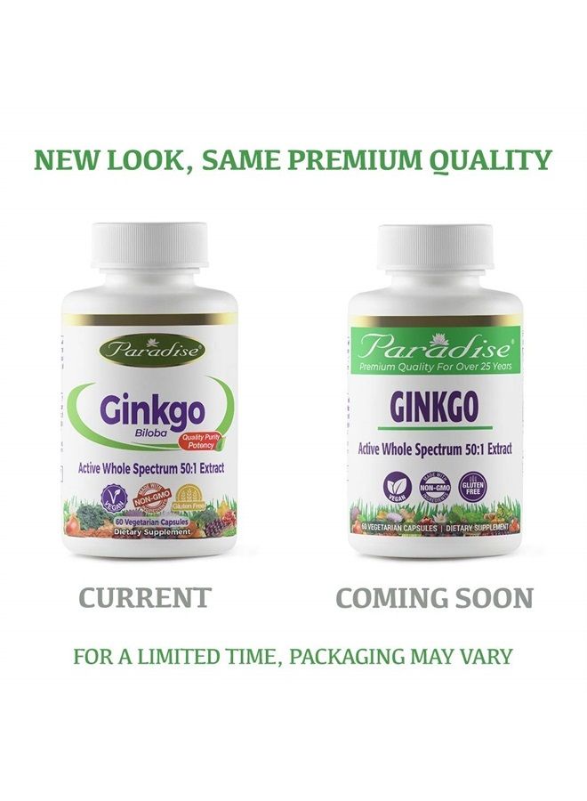 Paradise Ginkgo Biloba Extract, 100% Naturally Extracted, 120 Vegetarian Capsules