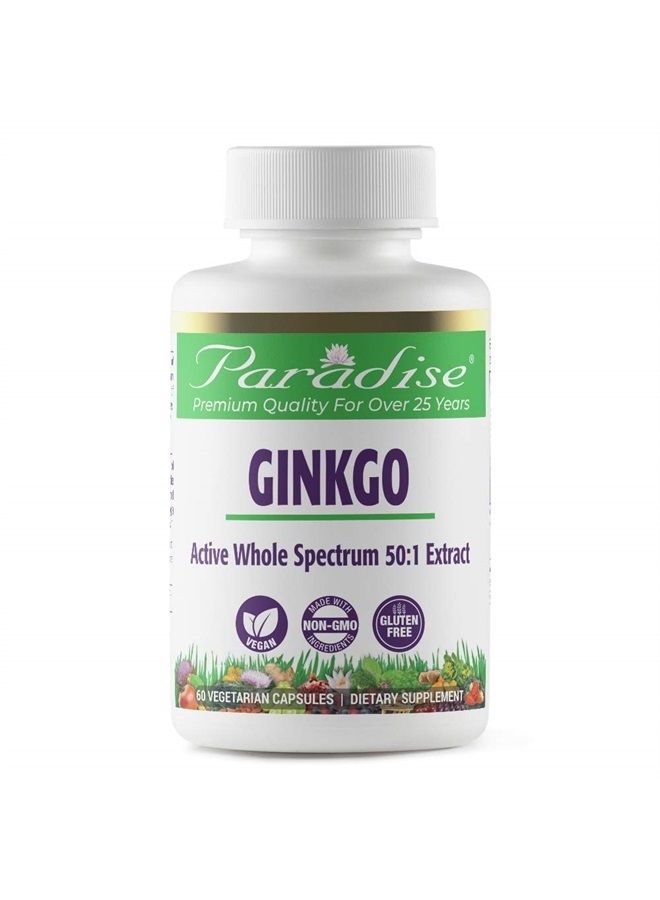 Paradise Ginkgo Biloba Extract, 100% Naturally Extracted, 120 Vegetarian Capsules
