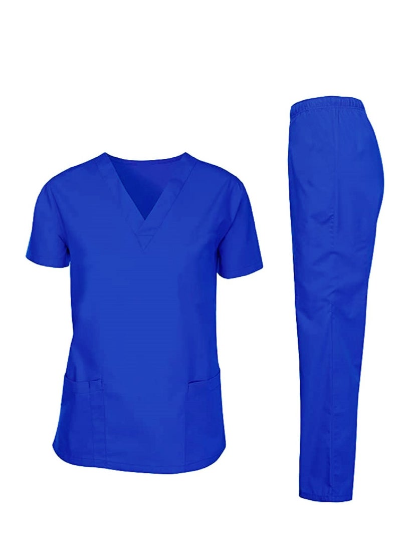 Scrubs Medical Uniform Unisex Top and Pants Royal Blue Nurse Suit Set