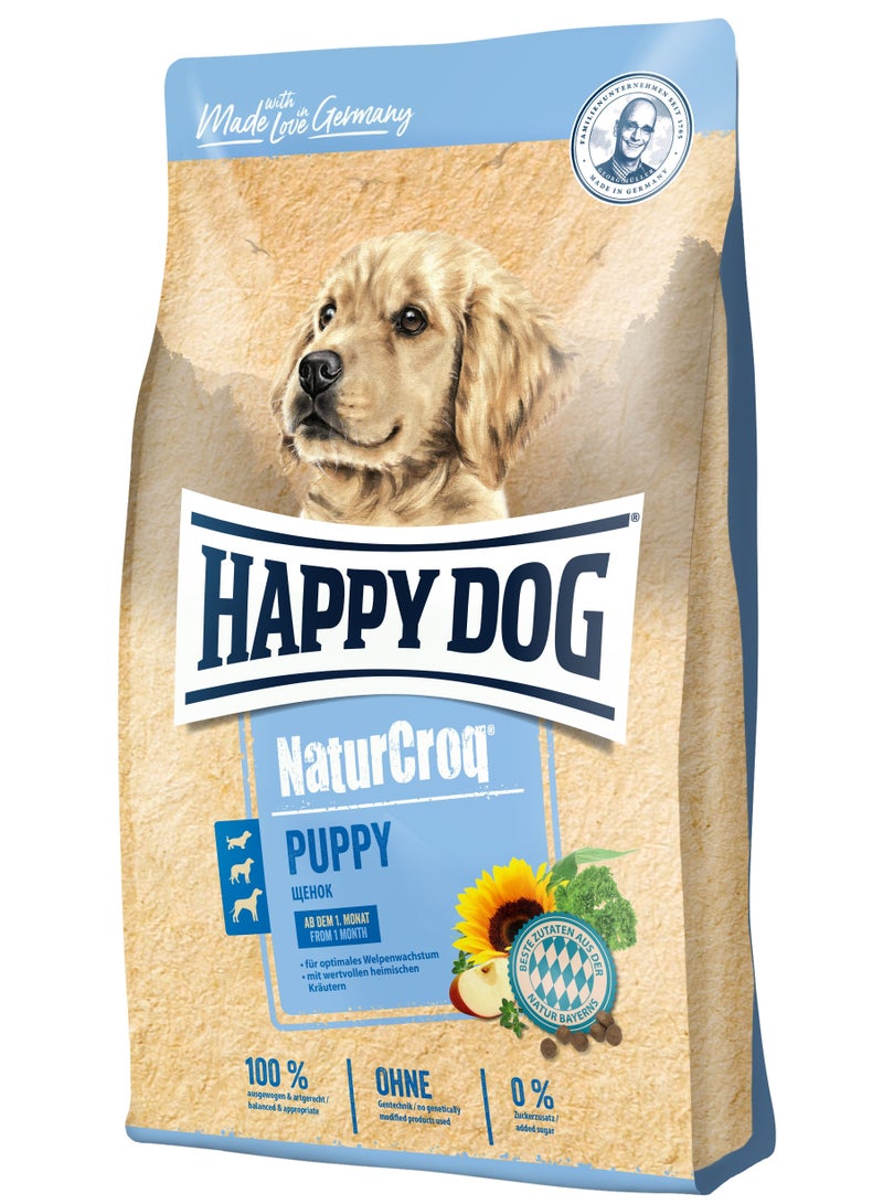 15kg NaturCroq Puppy with high quality animal proteins poultry, beef and fish for optimal growth for puppies aged 1 to 6 months. Suitable for small breed puppies (up to 10kg weight).