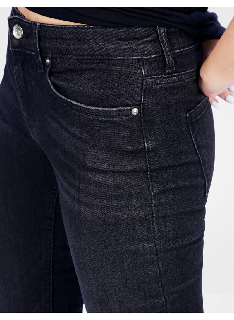 Web Denim Black Stretchable Flair Bottom Denim Pant Fashionable Comfort Fit Cotton Regular Jeans With Pockets For Women