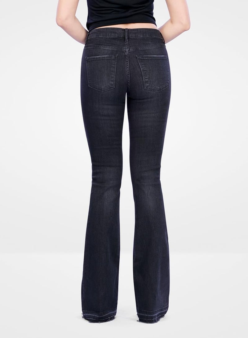 Web Denim Black Stretchable Flair Bottom Denim Pant Fashionable Comfort Fit Cotton Regular Jeans With Pockets For Women