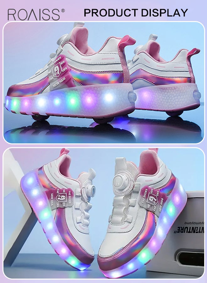 Kids Unisex Double Wheel Roller Skates Shoes LED Light Multimode Adjustable Rechargeable Sneakers for Children Boys and Girls Outdoors Luminous Shoes with Multifunction Detachable Roll Wheels