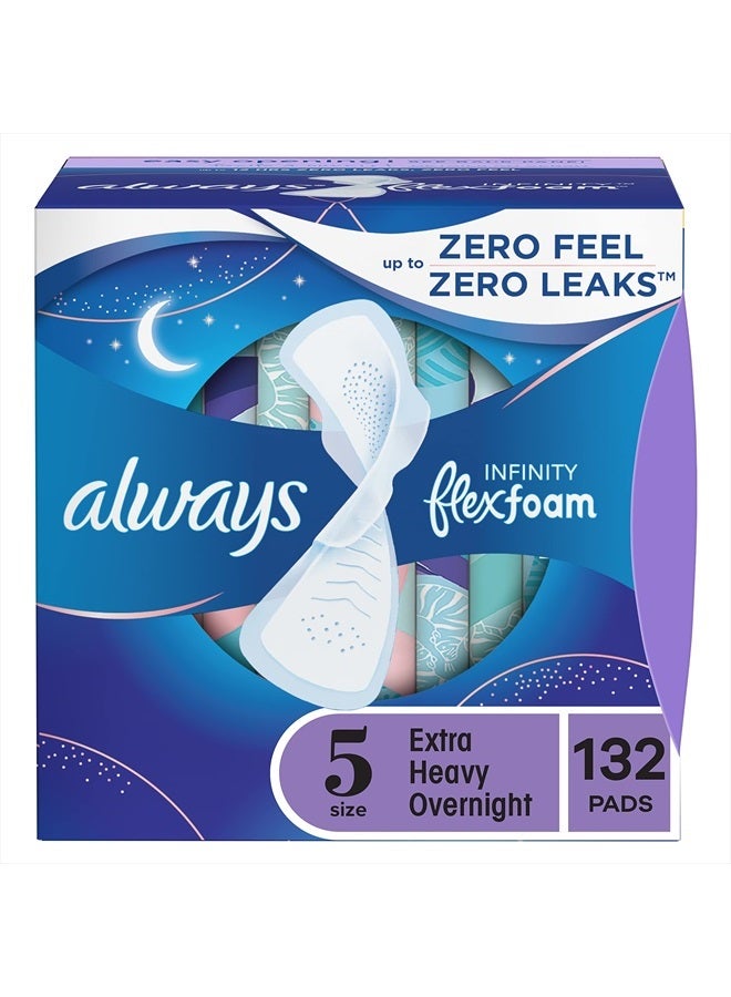 Infinity Feminine Pads For Women, Size 5 Extra Heavy Overnight Absorbency, Multipack, With Flexfoam, With Wings, Unscented, 22 Count x 6 Packs (132 Count total)