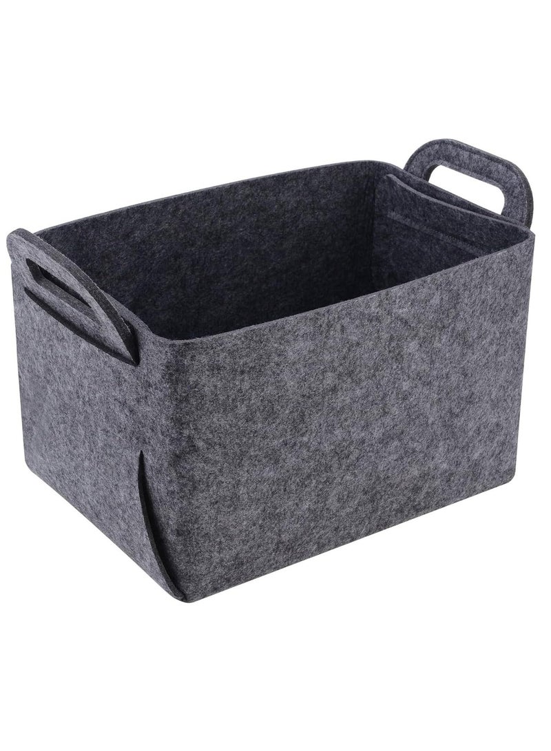 Felt Storage Basket, Foldable Basket Bins, Open Bins Boxes with Handle, Suitable for Clothes, Baby Products, Books,Toys (Black)