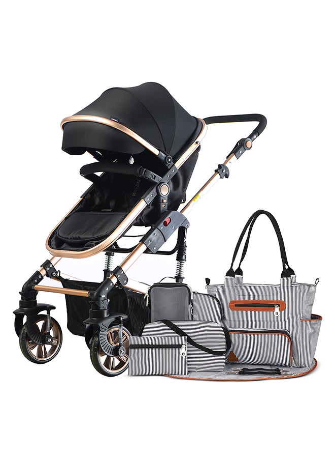 3 In 1 Pram Stroller And Diaper Bag Bundle - Black