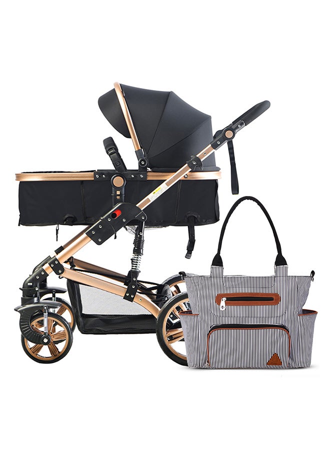 3 In 1 Pram Stroller And Diaper Bag Bundle - Black