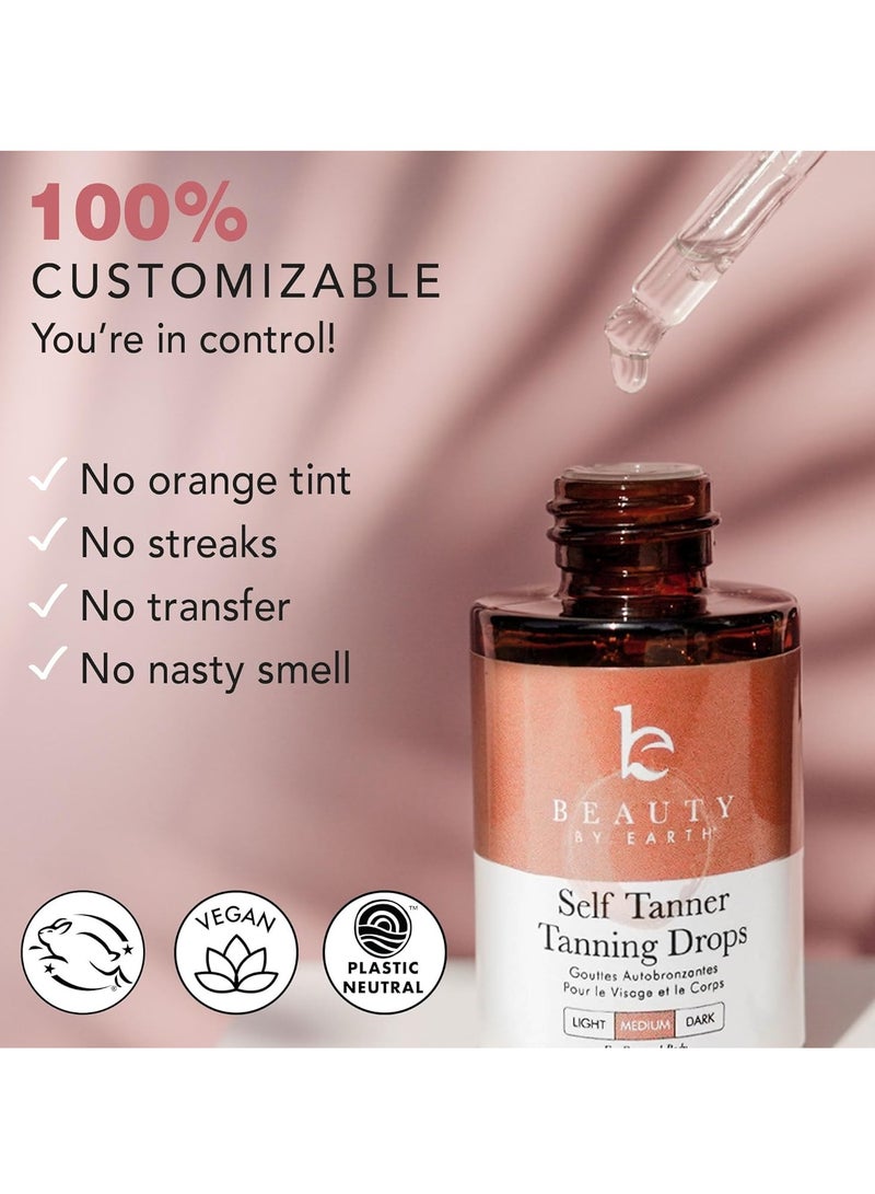 Self Tanning Drops - USA Made with Natural & Organic Ingredients, Medium Face Tanning Drops to Add to Lotion, Moisturizing Bronzing Drops for Face & Body, Toxin Free Face Tanner for Fake Tan