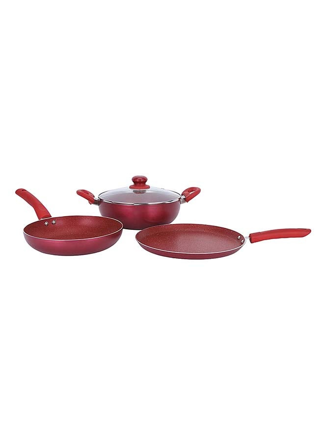 Royalford 4-piece Granite Cookware Set- RF11959/ Press Aluminum Body with Durable 5 Layer Coating/ Dot Induction Base, Heat-Resistant Bakelite Handles and Tempered Glass Lid Elegant color