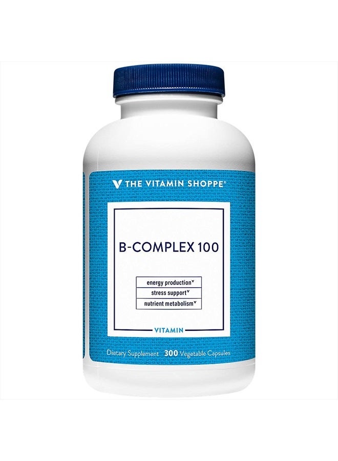 B-Complex 100 - Supports Energy Production, Nervous System Function & Nutrient Metabolism – Excellent Source of B1, B2, B6, B12, Niacin, Folic Acid & Biotin (300 Veggie Caps)