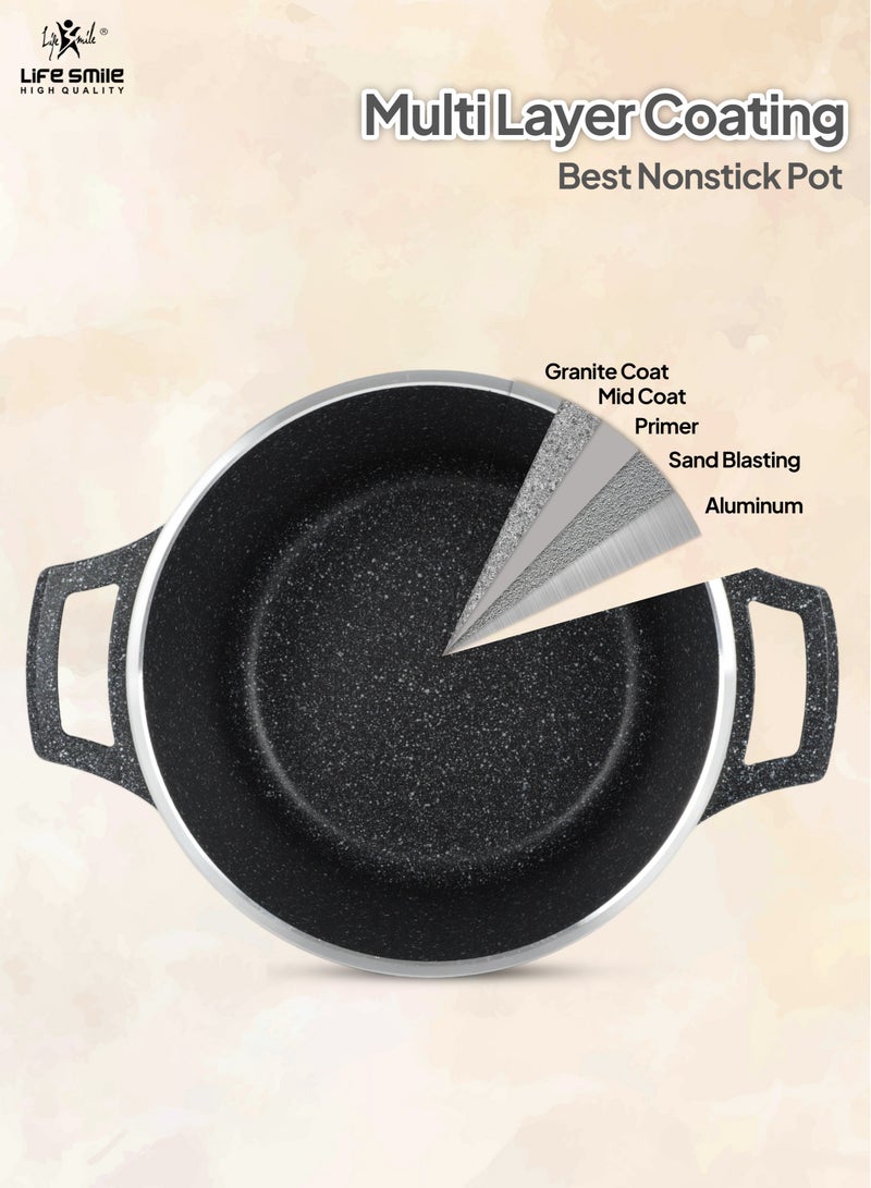 Non-stick Granite Coated 28cm Stock Pot & 28cm Steam Pot with Tempered Glass Lid