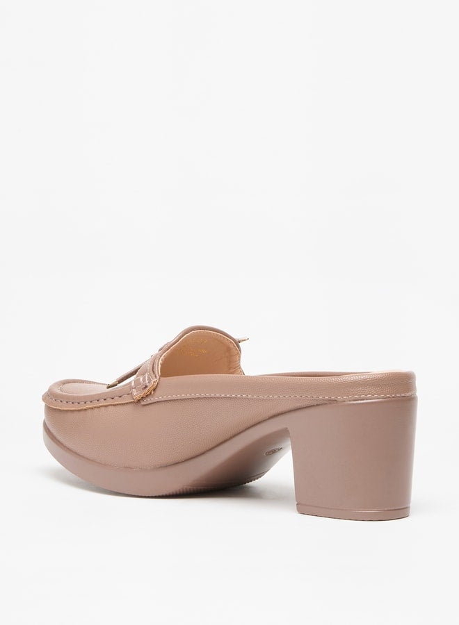 Women's Solid Slip-On Mules with Block Heels and Tie-Up Detail