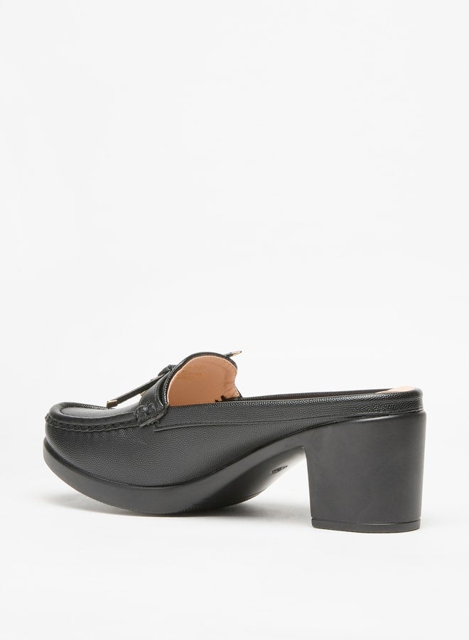 Women's Solid Slip-On Mules with Block Heels and Tie-Up Detail