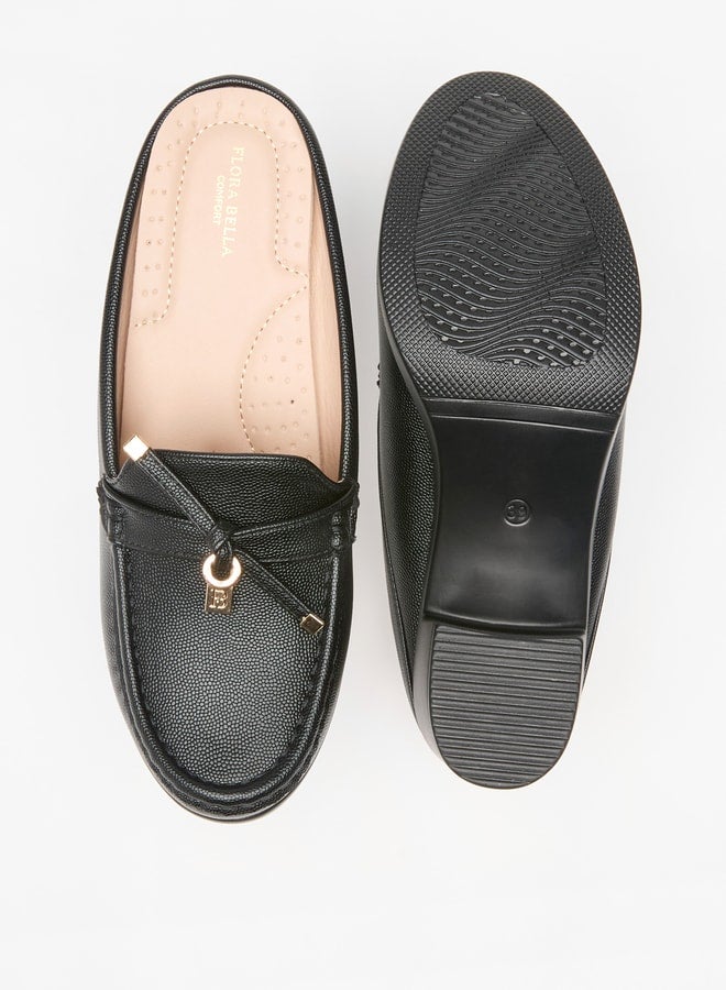 Women's Solid Slip-On Mules with Block Heels and Tie-Up Detail