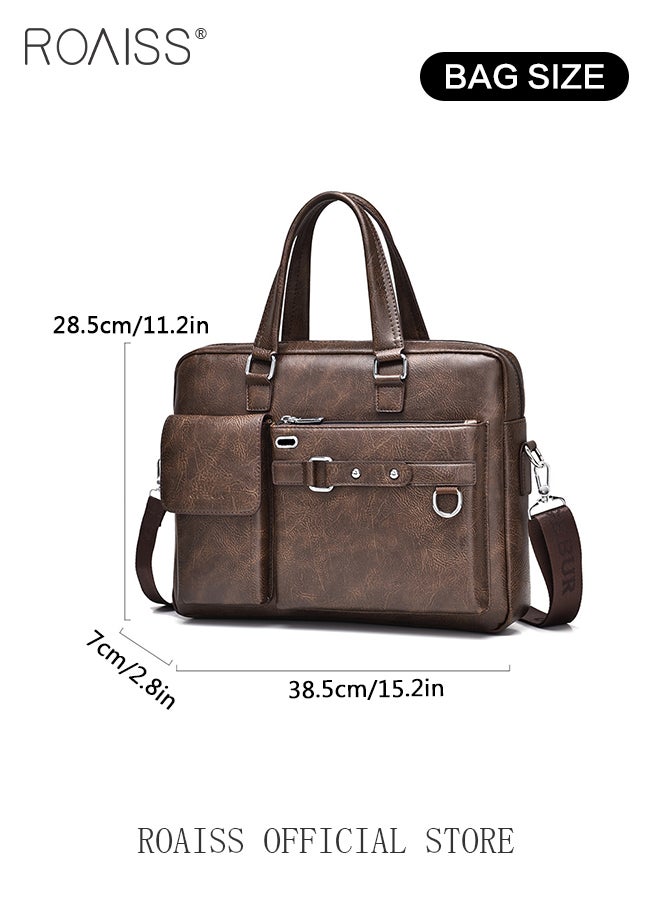 PU Leather Business Shoulder Bag for Men Smooth Zipper Adjustable Strap Waterproof Large Capacity Crossbody Bag Mens Fashion Commuting Premium Textures Handbag Includes Computer Compartment