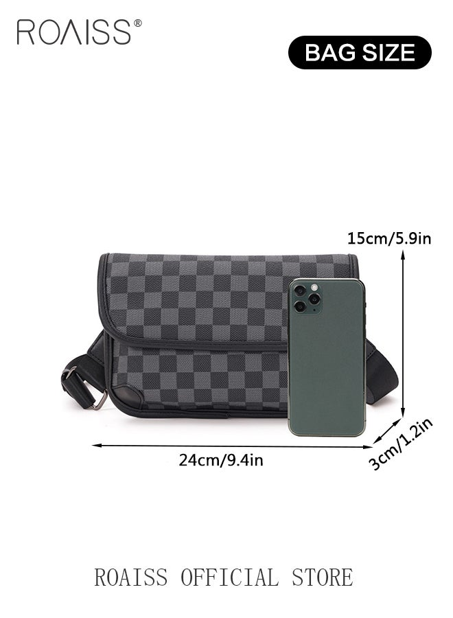 Plaid Pattern PU Leather Shoulder Bag for Men Clamshell Adjustable Strap Waterproof Large Capacity Crossbody Bag Mens Classic Business Commuting Leisure Travel Street Trend Backpack