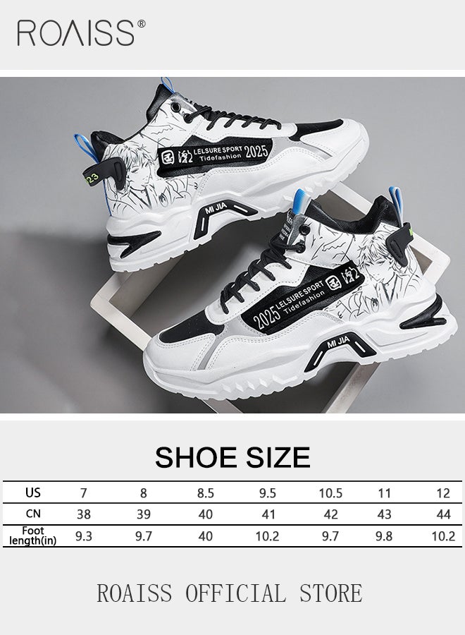 Hand Drawn Patterns Chunky Sneakers for Men Soft Sole Non Slip Shock Lightweight Breathable Basketball Shoes Mens Street Style Sports Walking Shoes for Outdoor Workout Activities