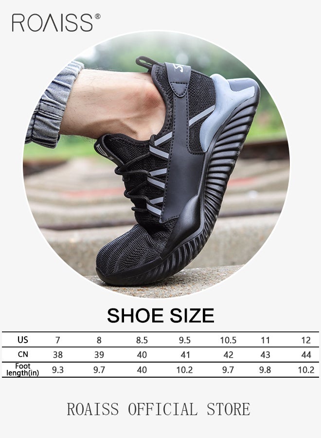 Fly Woven Labor Protection Shoes for Men Anti-Smash and Puncture Work Safety Shoes Mens Non-slip Breathable Ultra Light Weight Sneakers Casual Lace up Front Low Top Outdoor Sports Shoes