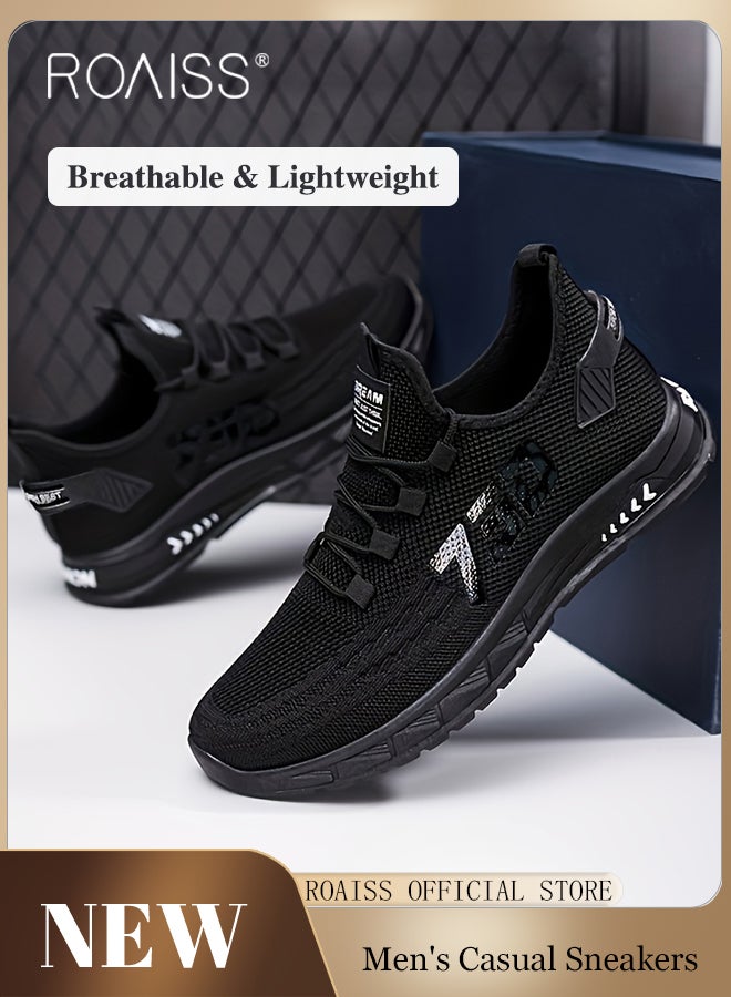 Fly Woven Breathable Sports Shoes for Men Mesh Low Top Lace up Front Soft Sole Lightweight Sneakers Mens Elastic Wear Resistant Anti Slip Shock Absorption Outdoor Hiking Shoes