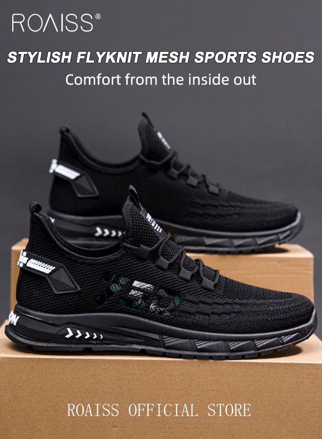 Fly Woven Breathable Sports Shoes for Men Mesh Low Top Lace up Front Soft Sole Lightweight Sneakers Mens Elastic Wear Resistant Anti Slip Shock Absorption Outdoor Hiking Shoes