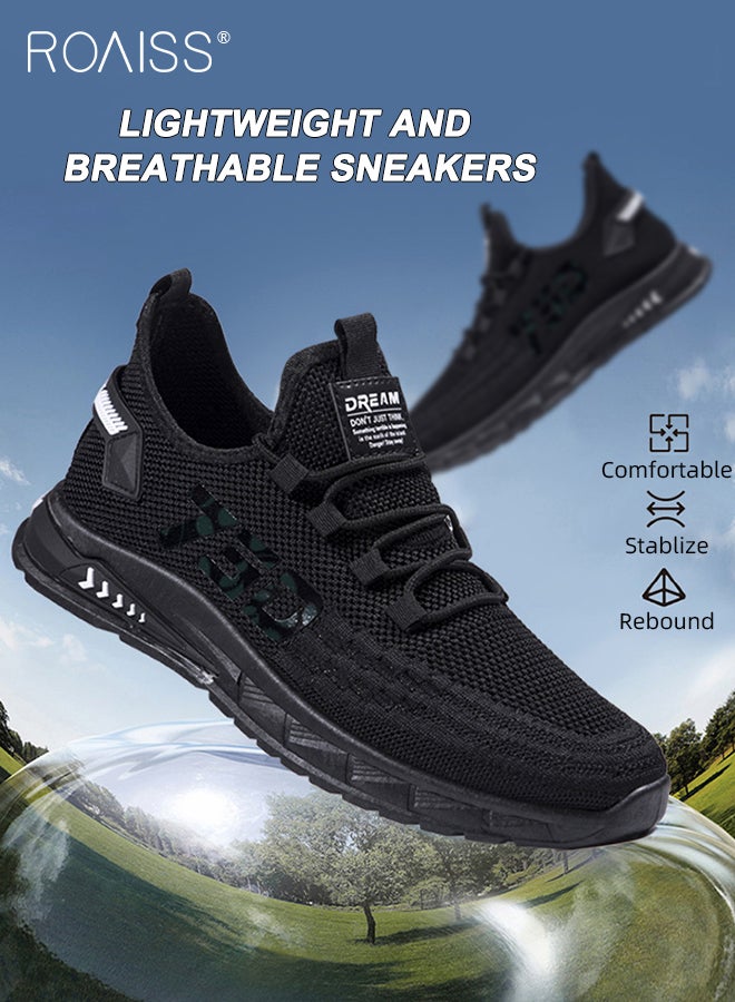 Fly Woven Breathable Sports Shoes for Men Mesh Low Top Lace up Front Soft Sole Lightweight Sneakers Mens Elastic Wear Resistant Anti Slip Shock Absorption Outdoor Hiking Shoes