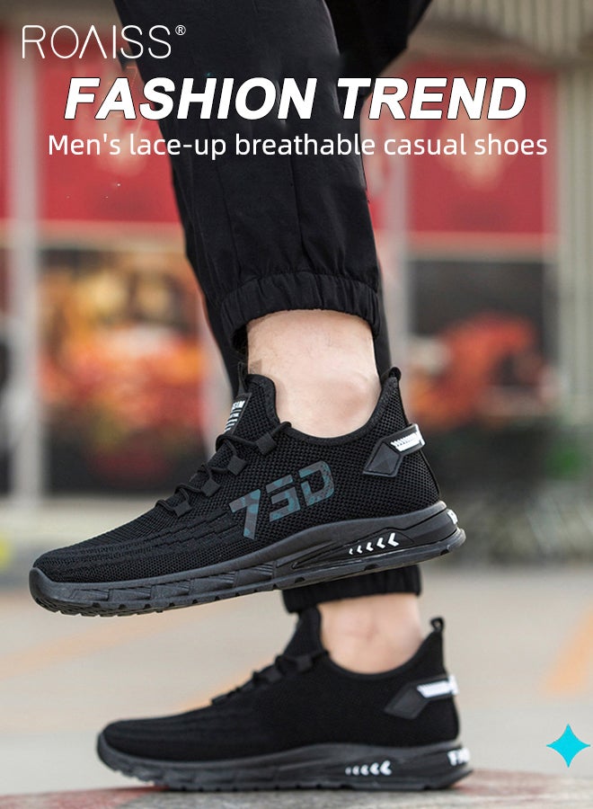 Fly Woven Breathable Sports Shoes for Men Mesh Low Top Lace up Front Soft Sole Lightweight Sneakers Mens Elastic Wear Resistant Anti Slip Shock Absorption Outdoor Hiking Shoes