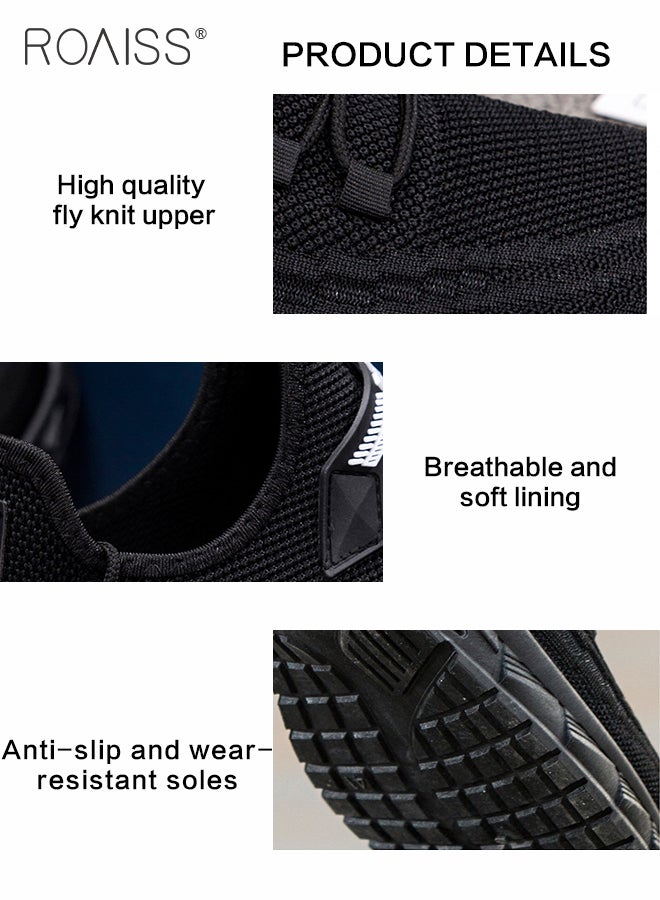 Fly Woven Breathable Sports Shoes for Men Mesh Low Top Lace up Front Soft Sole Lightweight Sneakers Mens Elastic Wear Resistant Anti Slip Shock Absorption Outdoor Hiking Shoes