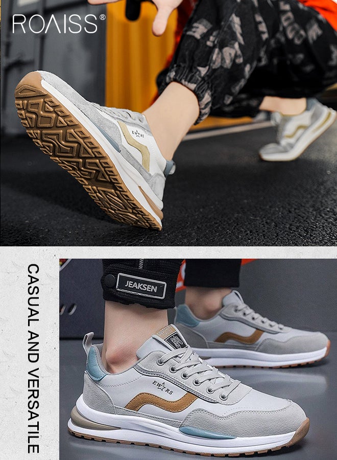 Simple Round Toe Sports Shoes for Men Elastic Wear Resistant Anti Slip Shock Absorption Outdoor Running Shoes Mens Low Top Lace up Front Breathable Soft Sole Lightweight Sneakers