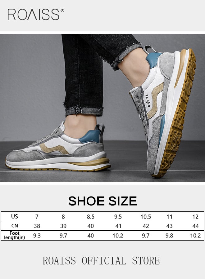 Simple Round Toe Sports Shoes for Men Elastic Wear Resistant Anti Slip Shock Absorption Outdoor Running Shoes Mens Low Top Lace up Front Breathable Soft Sole Lightweight Sneakers