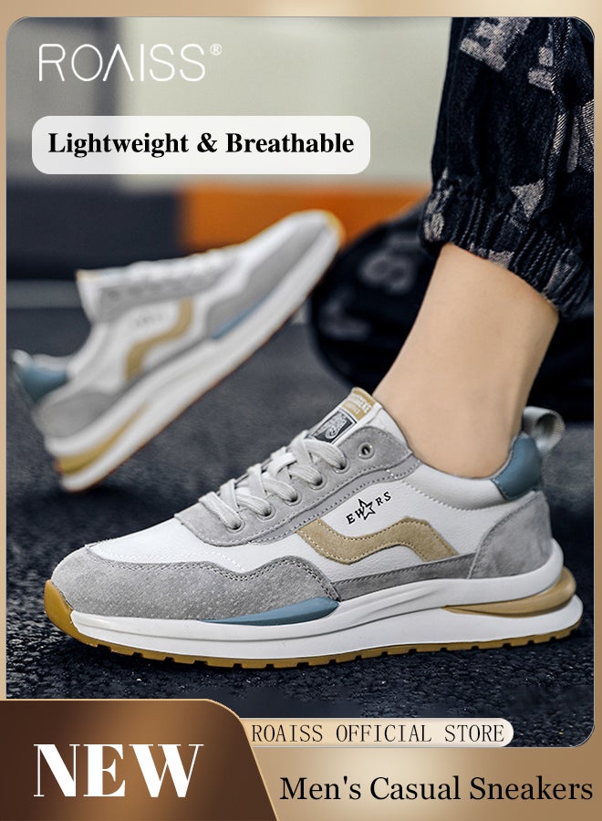 Simple Round Toe Sports Shoes for Men Elastic Wear Resistant Anti Slip Shock Absorption Outdoor Running Shoes Mens Low Top Lace up Front Breathable Soft Sole Lightweight Sneakers