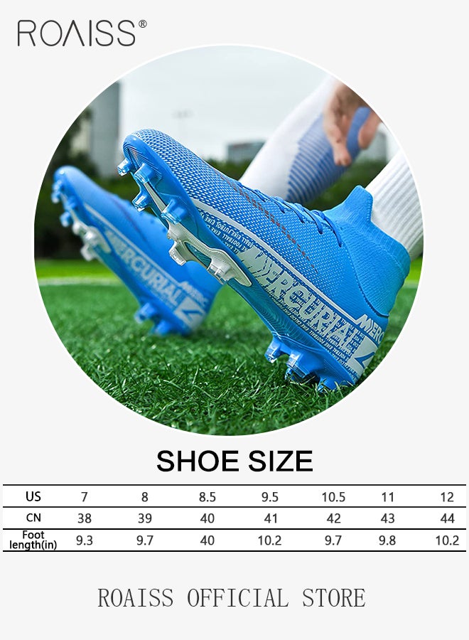 Professional Spikes Soccer Cleats for Man Youth High Top Competition Training Shoes Mens Front Lace up Breathable Outdoor Sneakers Athletic Anti Slip Soft Sole Sports Shoes for All Seasons