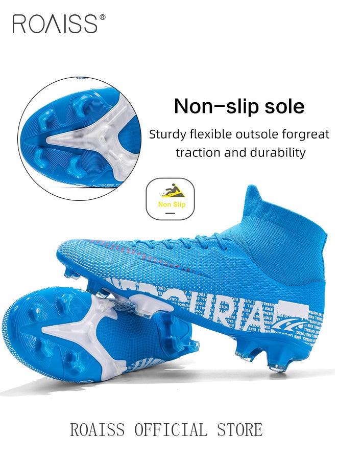 Professional Spikes Soccer Cleats for Man Youth High Top Competition Training Shoes Mens Front Lace up Breathable Outdoor Sneakers Athletic Anti Slip Soft Sole Sports Shoes for All Seasons