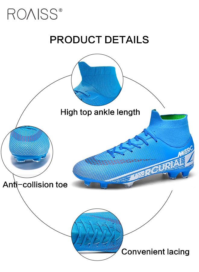 Professional Spikes Soccer Cleats for Man Youth High Top Competition Training Shoes Mens Front Lace up Breathable Outdoor Sneakers Athletic Anti Slip Soft Sole Sports Shoes for All Seasons