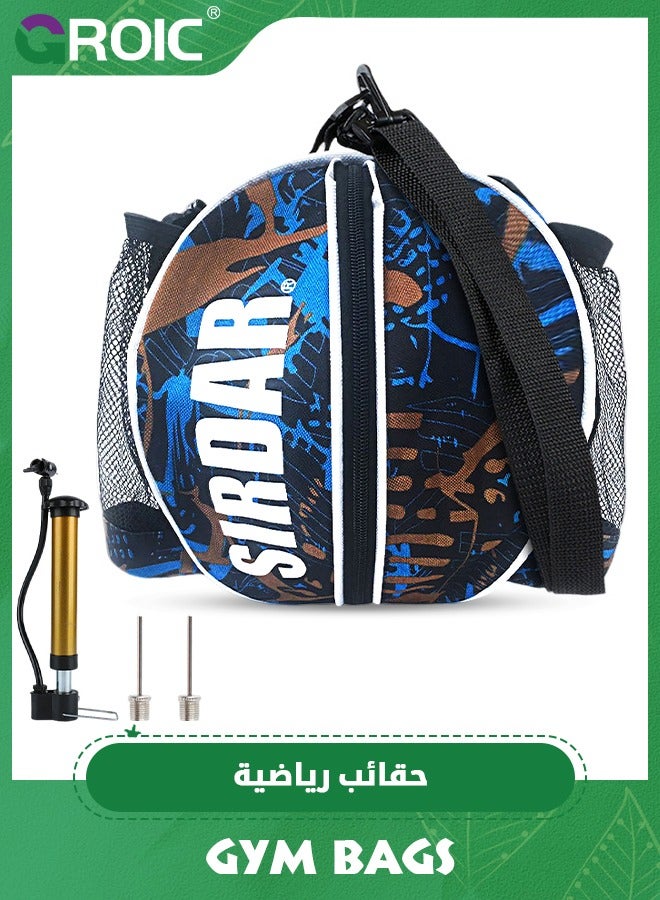 Ball Bag, Size 7 Basketball Bag Soccer Ball Football Volleyball Softball Sports Ball Bag Holder Carrier+Adjustable Shoulder Strap 2 Side Mesh Pockets f/Water Bottle Towel Sports Shoes with Pump