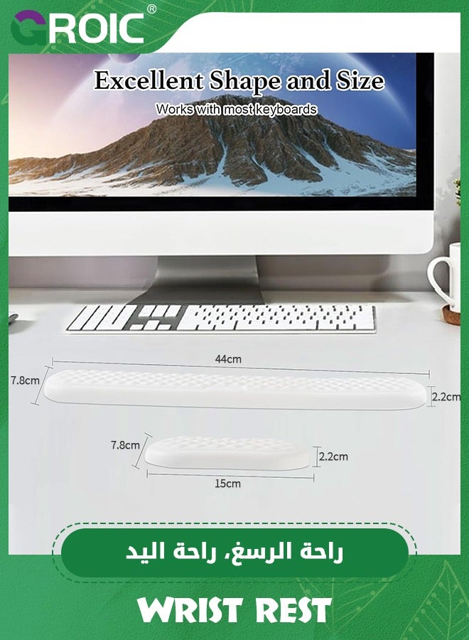 White Keyboard Wrist Rest, The Ergonomic Keyboard Pad with PU Leather and Memory Foam, Comfortable Computer Laptop Wrist Support, Keyboard Cushion for Typing Pain Relief