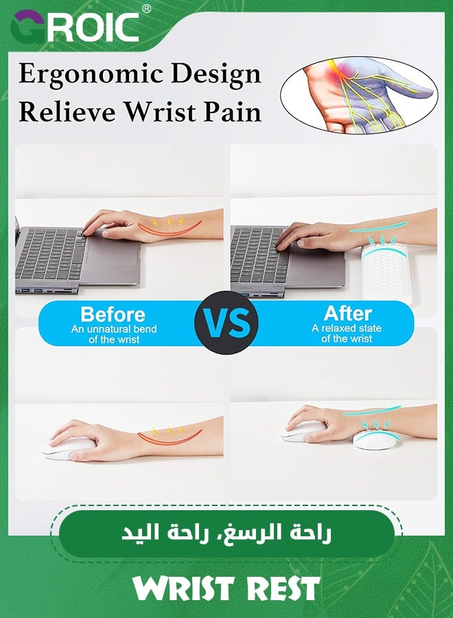 White Keyboard Wrist Rest, The Ergonomic Keyboard Pad with PU Leather and Memory Foam, Comfortable Computer Laptop Wrist Support, Keyboard Cushion for Typing Pain Relief