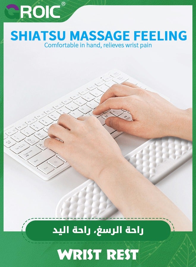 White Keyboard Wrist Rest, The Ergonomic Keyboard Pad with PU Leather and Memory Foam, Comfortable Computer Laptop Wrist Support, Keyboard Cushion for Typing Pain Relief