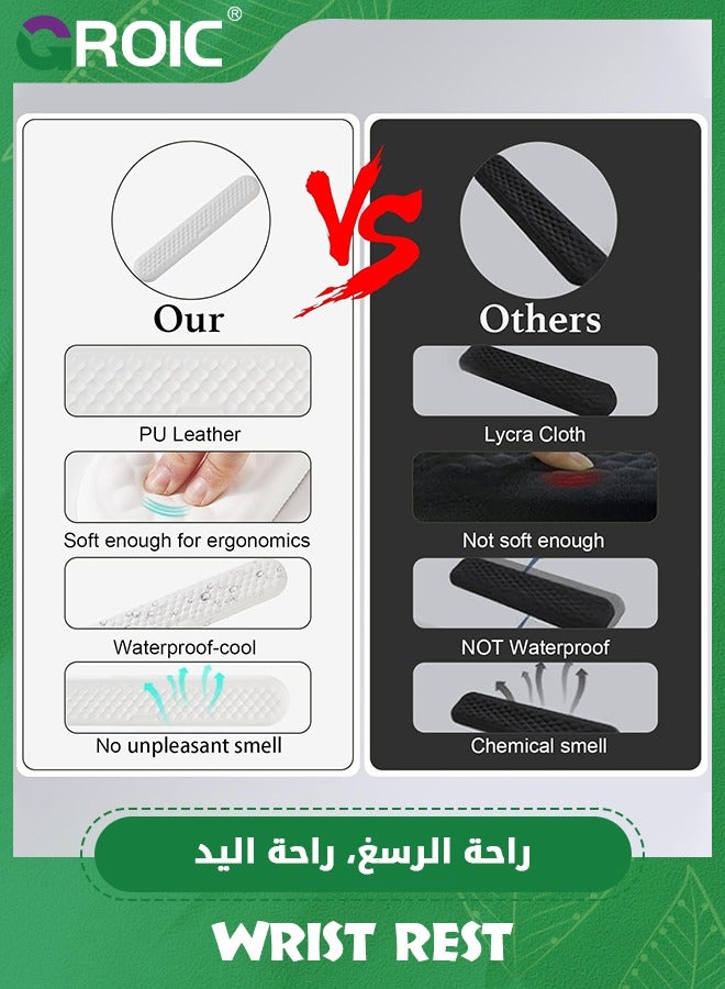 White Keyboard Wrist Rest, The Ergonomic Keyboard Pad with PU Leather and Memory Foam, Comfortable Computer Laptop Wrist Support, Keyboard Cushion for Typing Pain Relief