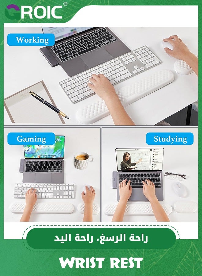 White Keyboard Wrist Rest, The Ergonomic Keyboard Pad with PU Leather and Memory Foam, Comfortable Computer Laptop Wrist Support, Keyboard Cushion for Typing Pain Relief