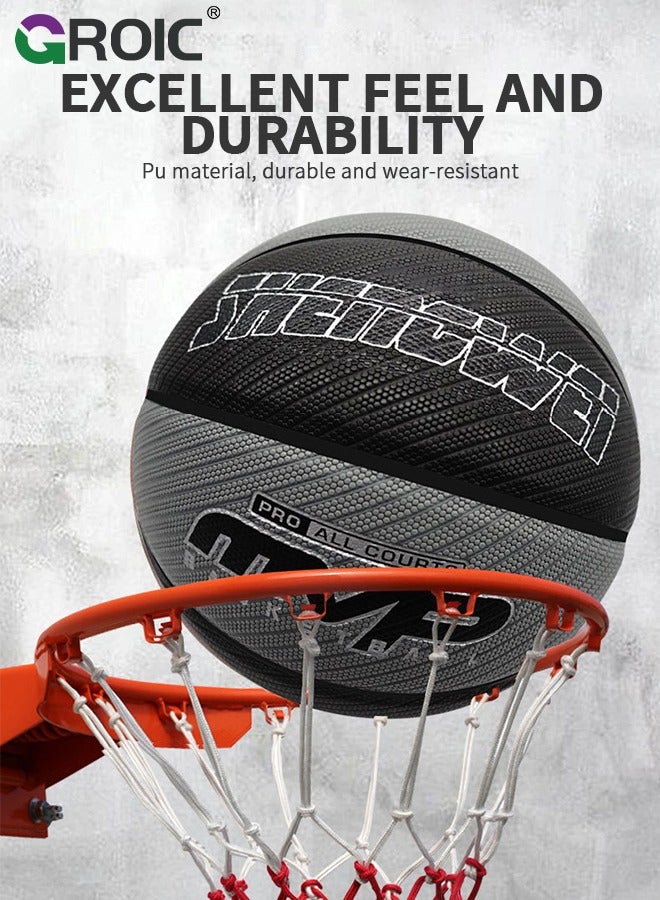 Basketball Size 7 (29.5 inches), Performance Composite Leather Basketball with Textured, Official Regulation Size 7 Perfect for Indoor Outdoor Court Training & Play Games with Pump Included