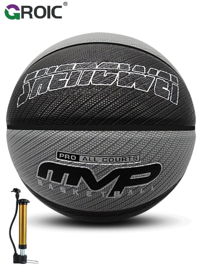 Basketball Size 7 (29.5 inches), Performance Composite Leather Basketball with Textured, Official Regulation Size 7 Perfect for Indoor Outdoor Court Training & Play Games with Pump Included