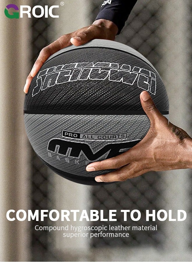 Basketball Size 7 (29.5 inches), Performance Composite Leather Basketball with Textured, Official Regulation Size 7 Perfect for Indoor Outdoor Court Training & Play Games with Pump Included