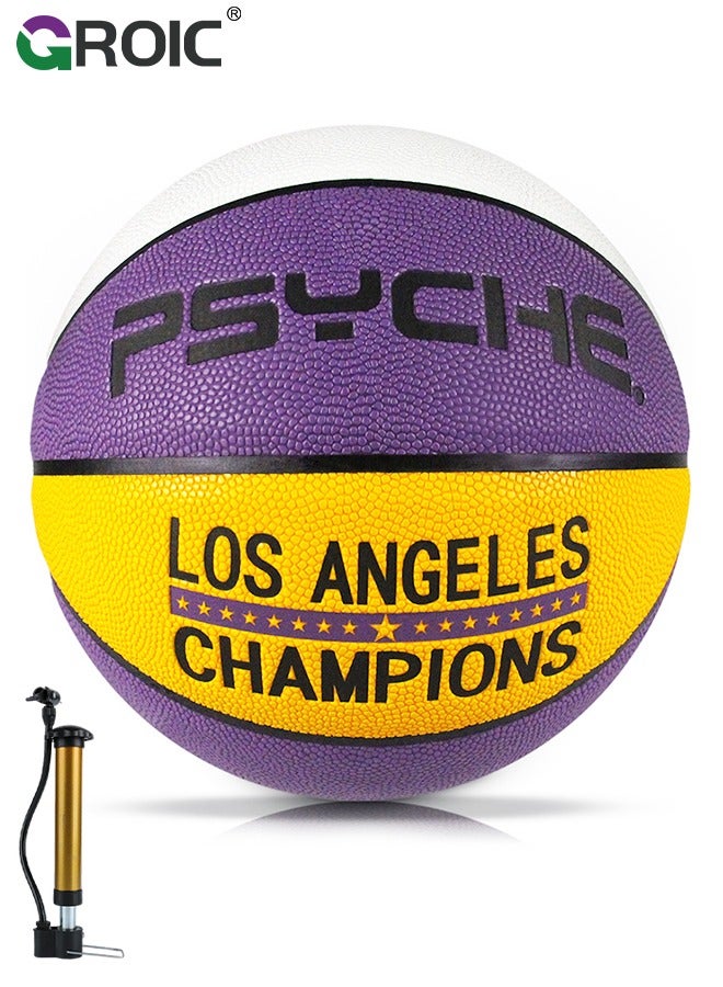 Basketball Size 7 (29.5 inches), Performance Composite Basketball with Textured, Official Regulation Size 7 Perfect for Indoor Outdoor Court Training & Play Games with Pump Included