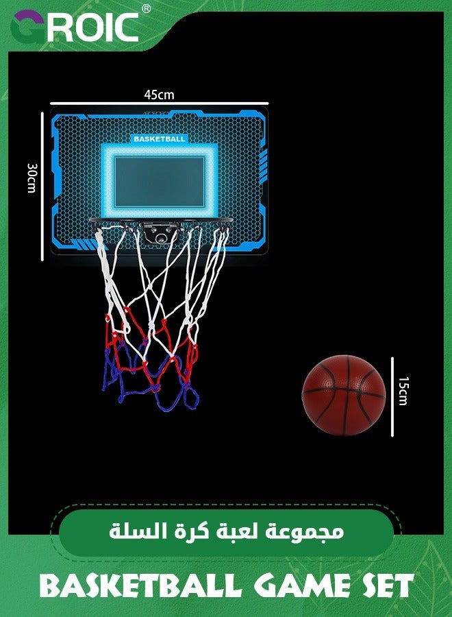 Indoor Mini Basketball Hoop for Kids,Basketball Hoops Over The Door with LED Lighting, Mini Hoop with Scoreboard & 3 Balls,Basketball Toys