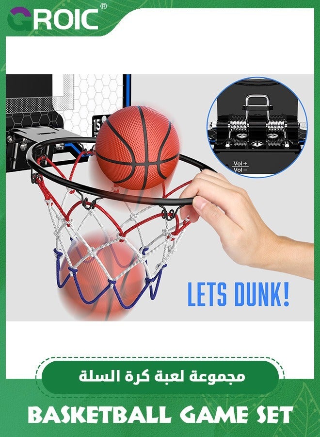 Indoor Mini Basketball Hoop for Kids,Basketball Hoops Over The Door with LED Lighting, Mini Hoop with Scoreboard & 3 Balls,Basketball Toys