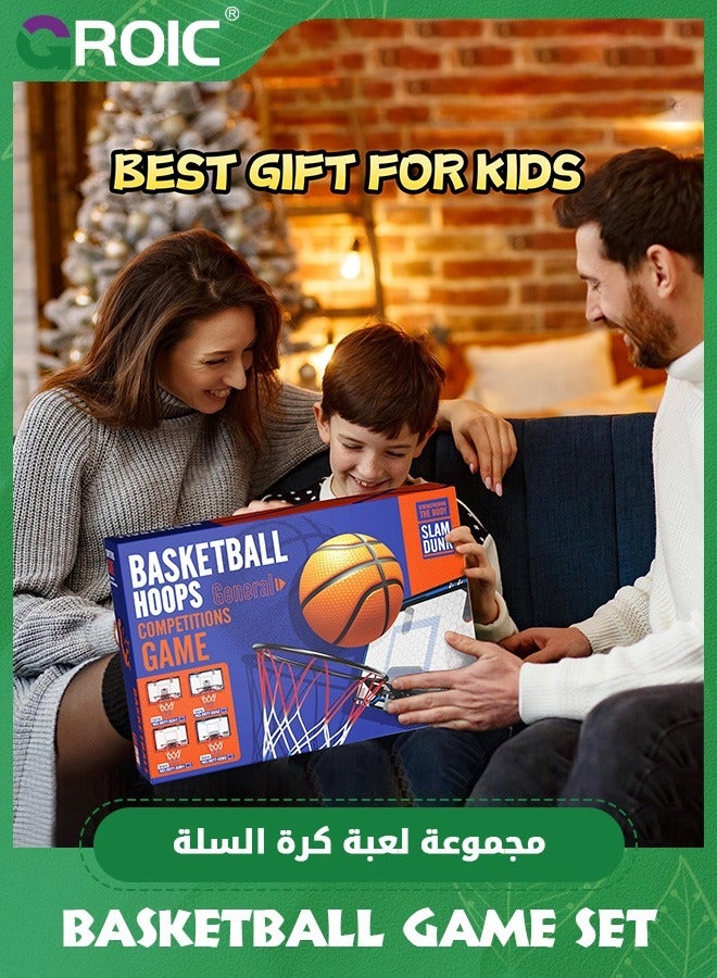 Indoor Mini Basketball Hoop for Kids,Basketball Hoops Over The Door with LED Lighting, Mini Hoop with Scoreboard & 3 Balls,Basketball Toys